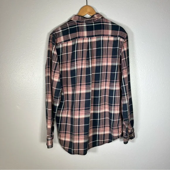 Vans pink navy plaid flannel shirt M cotton Streetwear fall skate core grunge - Picture 2 of 8